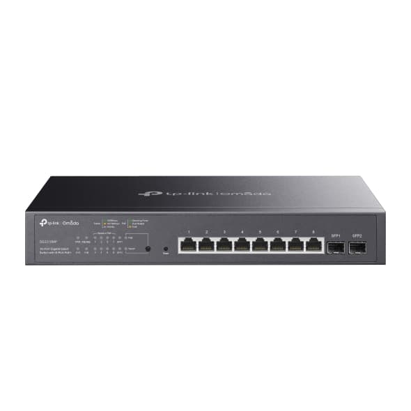 TP-Link TP-Link SG2210MP - 8-port Gigabit PoE+ smart switch with 2x SFP and 150W budget.