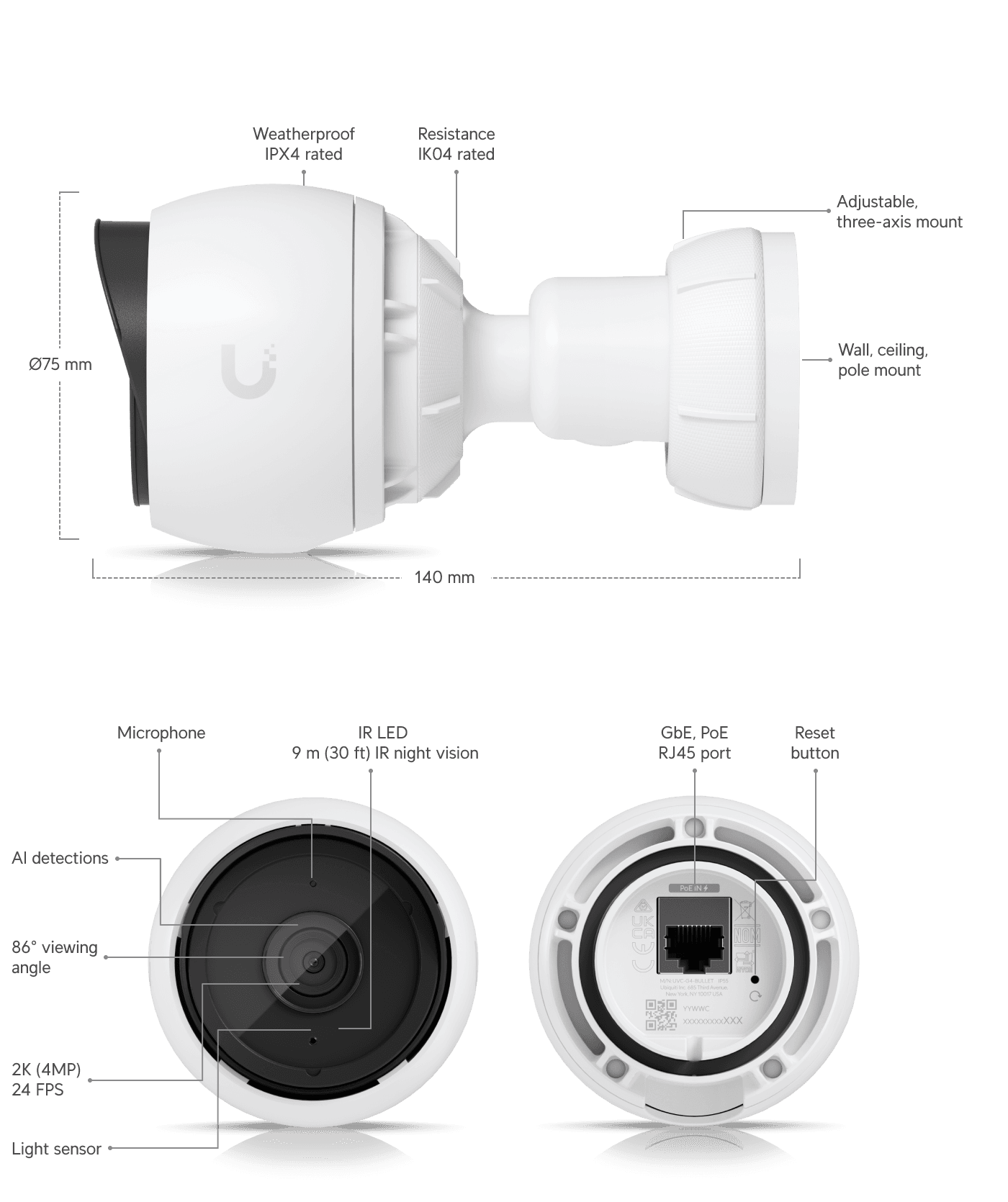 Ubiquiti Ubiquiti UniFi G4 Bullet Camera - 4MP outdoor PoE camera with IR night vision and UniFi Protect.
