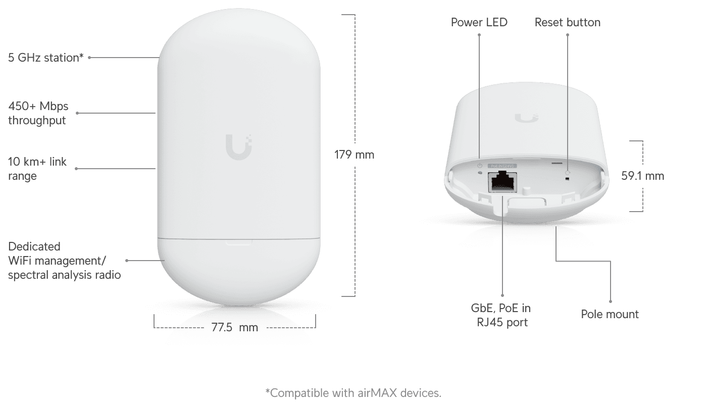 Ubiquiti Ubiquiti NanoStation 5AC Loco - Compact outdoor 802.11ac CPE with 13 dBi antenna for PtMP deployments.